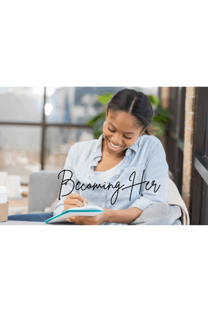 Young Christian woman journaling beside her Bible and tea, reflecting in peaceful morning light"