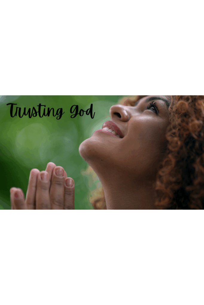 Joyful Christian woman looking upward in peace, trusting God’s plan"